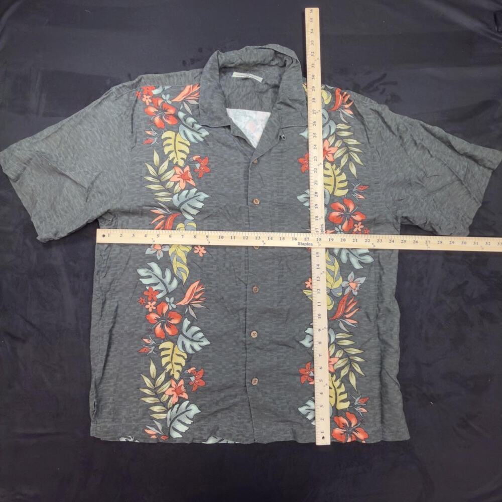 Tommy Bahama Mens XL Hawaiian Silk Camp Shirt Tropical Floral Border Print